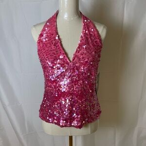 JS Boutique Bright Pink Sequin Halter Blouse